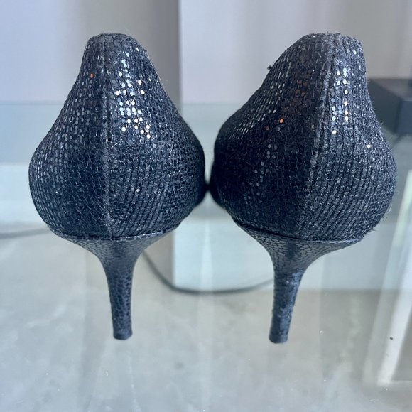 Jimmy Choo Black Sparkly Peep Toe Kitten Heel | Size 40.5 - Picture 6 of 7